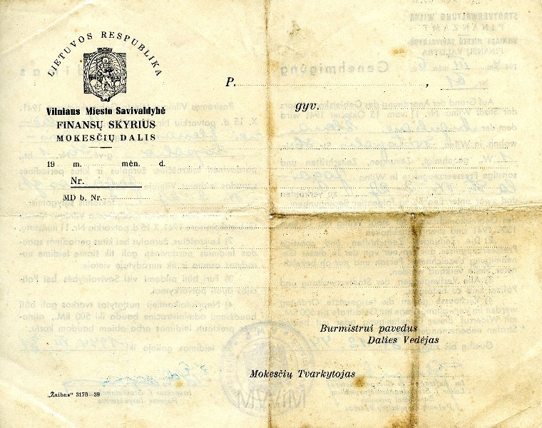 KKE 5757.jpg - (niemiecki-litewski) Dok.Zezwolenie na sprzedarz czasopism i gazet dla Heleny Awgul, Wilno, 31 XII 1944 r.